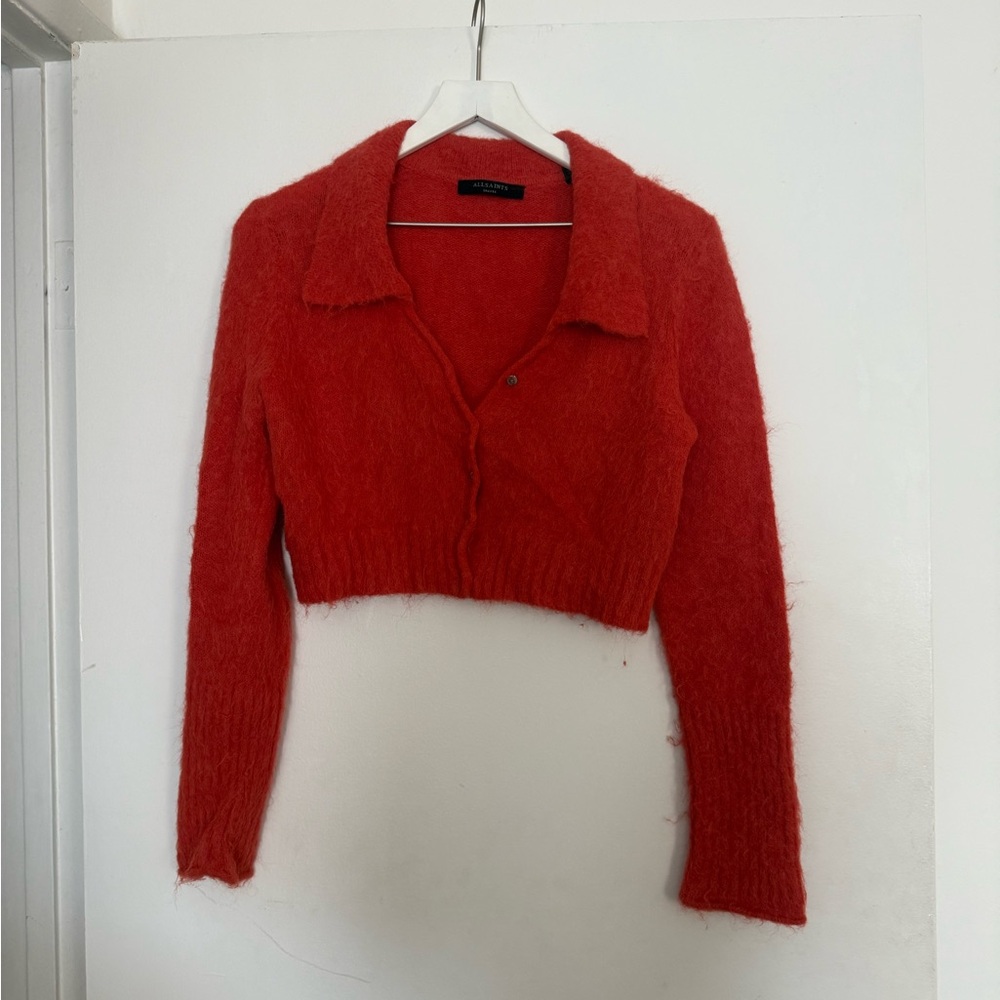 Red Cropped Cardigan Sweater